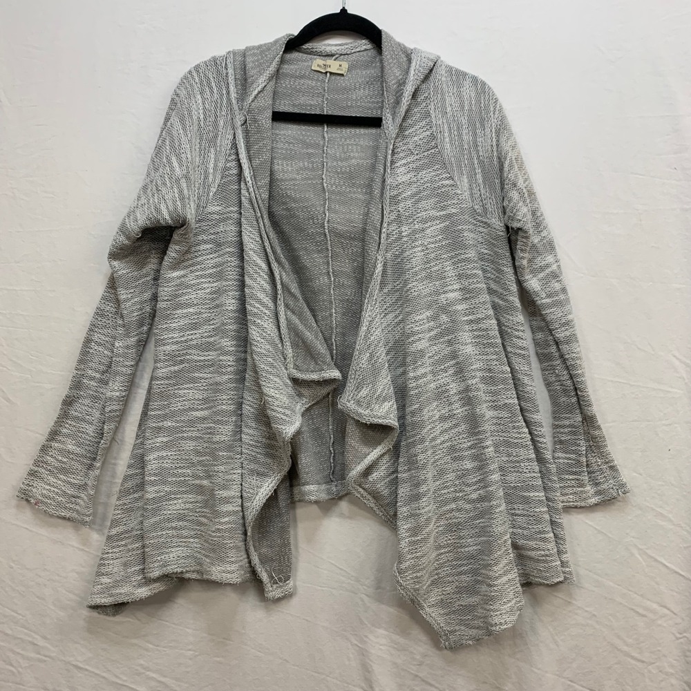 Hollister Womens Grey Marled Knit Open Front Hooded Cardigan Sweater Size M